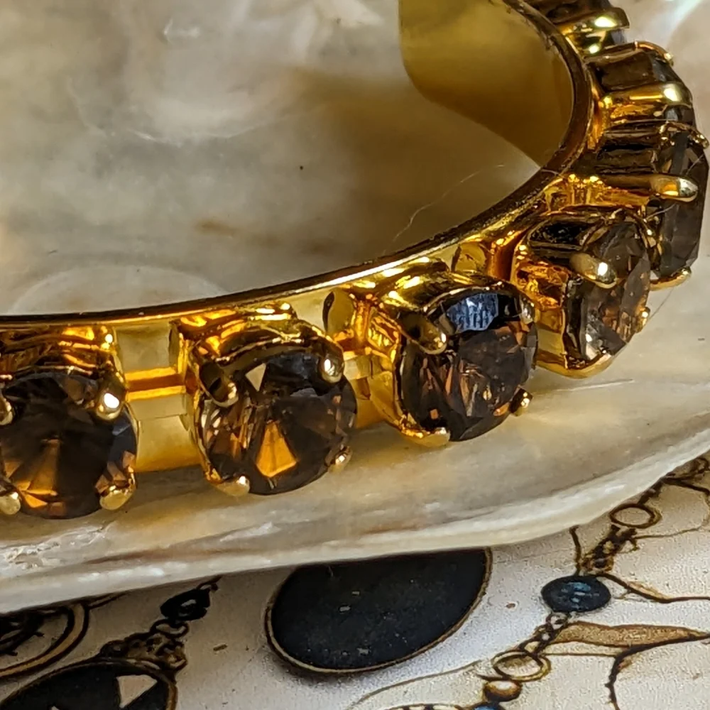 23.4 Total W Carats Genuine Smoky Quartz  in 14K Gold Plated Cuff Bracelet